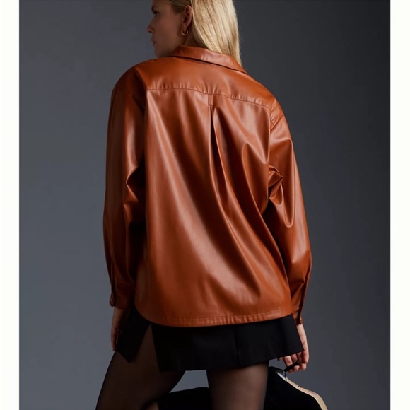 By Anthropologie Faux Leather Popover Top - Picture 2 of 16